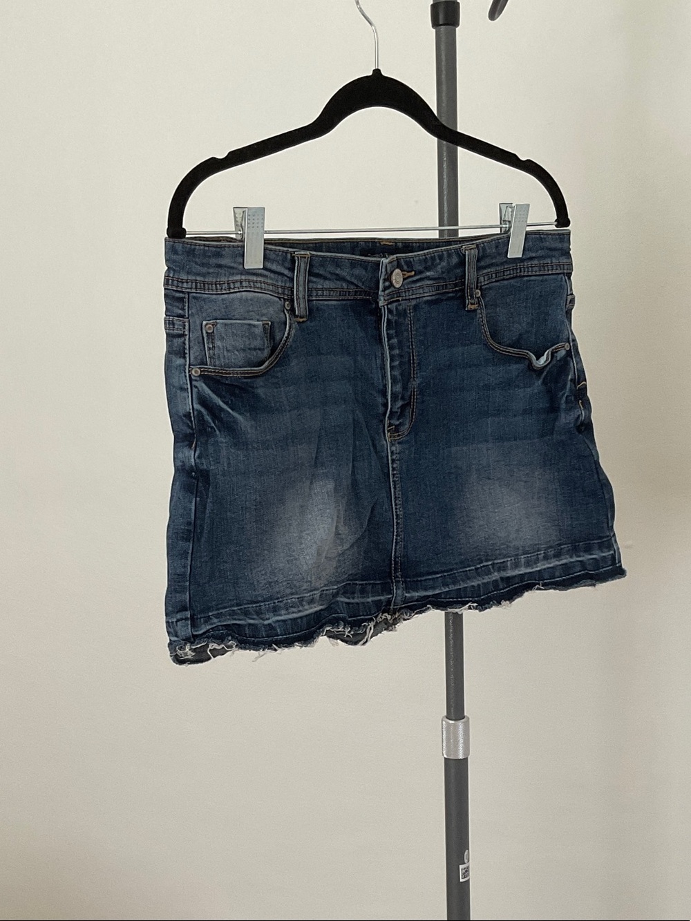 Classic Dark Blue Denim Mini Skirt with Raw Hem